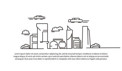 Continuous line design of future building architecture. Technology development design. Future city concept. Decorative elements drawn on a white background.