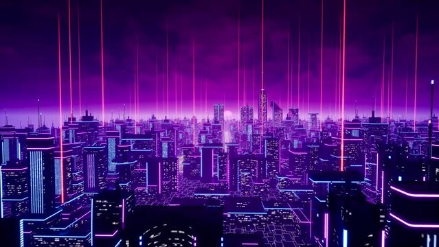 Aerial view of metaverse city concept