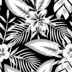 Botanical trendy design in grey colors. abstract tropical palm leaves seamless pattern with plants and foliage on dark background. Design for fabric, wallpaper or wrap papers. Floral background. fall