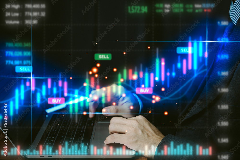 Poster business virtual screen graph chart digital finance marketing chart with future technology and trade