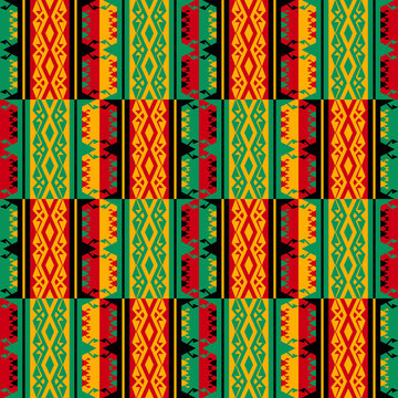 Ethnic African traditional pattern. Vector African tribal kente colorful pattern seamless background. Abstract African pattern for fabric, home interior decoration elements, upholstery, wrapping.