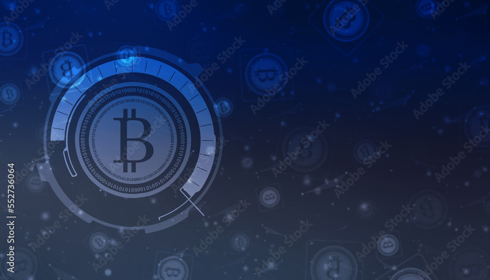Poster global abstract bitcoin crypto currency blockchain technology world map background illustration