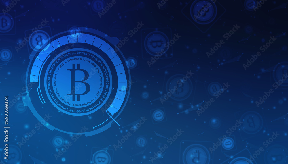 Poster global abstract bitcoin crypto currency blockchain technology world map background illustration