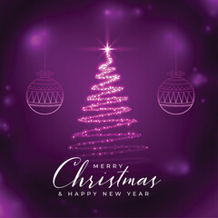 sparkling christmas tree purple wishes greeting background vector illustration