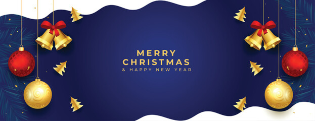 realistic merry christmas festival banner with xmas ornaments