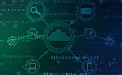 Obraz premium 2d illustration of Cloud computing, Digital Cloud computing and network Concept background. Cyber technology, internet data storage, database and Internet server concept