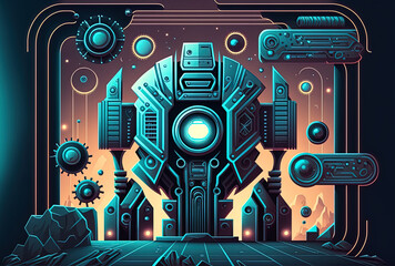 Background with geometric lines and robotic technology elements in a futuristic sci fi style. Generative AI
