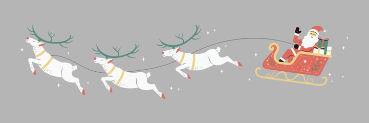 illustration of Santa Claus and Reindeer are flying.