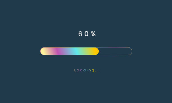 60 percent rainbow loading bar, luplouad user interface, colorful Futuristic loading symbol, a loading tap menu UI, use for Download progress, web design template, interface uploading design.