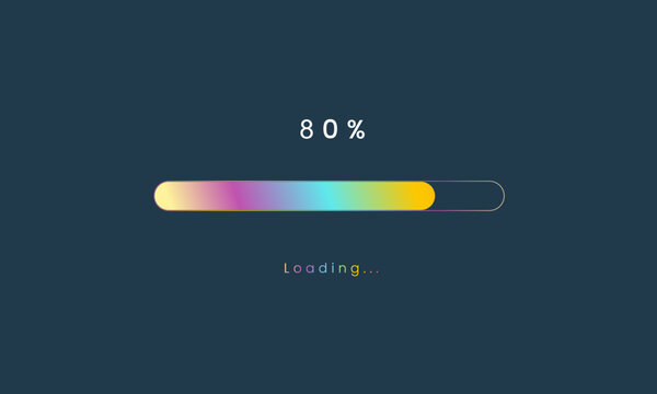 80 percent rainbow loading bar, luplouad user interface, colorful Futuristic loading symbol, a loading tap menu UI, use for Download progress, web design template, interface uploading design.