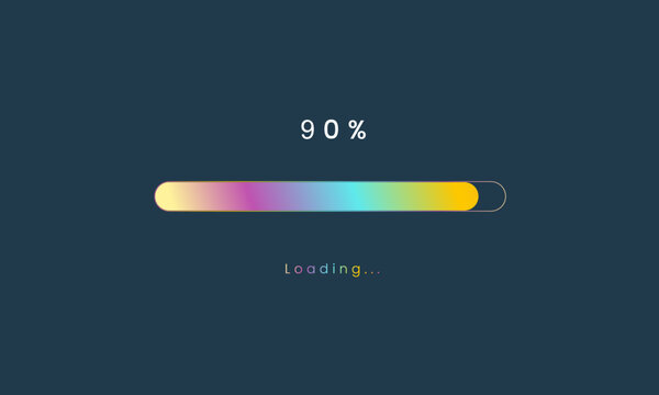 90 percent rainbow loading bar, luplouad user interface, colorful Futuristic loading symbol, a loading tap menu UI, use for Download progress, web design template, interface uploading design.