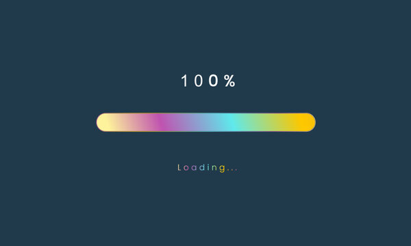 100 percent rainbow loading bar, luplouad user interface, colorful Futuristic loading symbol, a loading tap menu UI, use for Download progress, web design template, interface uploading design.