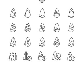 Nail design. Female manicure. Collection of kinds of nails. Fashion trends. Beauty salon. Pixel Perfect Vector Thin Line Icons. Simple Minimal Pictogram