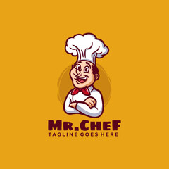 Cartoon Character Chef Logo Design Vector Illustration Template Idea