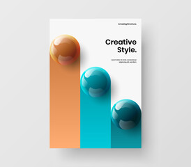 Minimalistic leaflet A4 design vector illustration. Bright realistic balls annual report layout.
