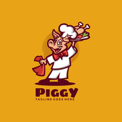 Mascot Cartoon Character Chef Piggy Logo Design Vector Illustration Template Idea