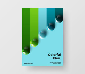 Bright flyer design vector concept. Vivid realistic spheres front page template.