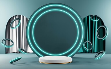 3D render of Podium background in blue tones for displaying cream products. cosmetics