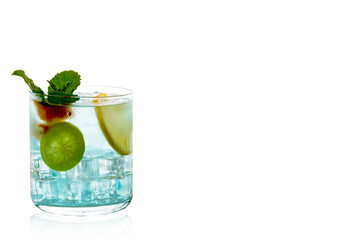 Glass of mojito cocktail isolated on white background.