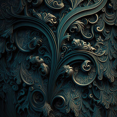 Abstract elaborate pattern with gold edging, ornate, beautiful, intricate with generative AI technology