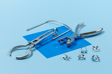Set of metal dental instruments for teeth dental care