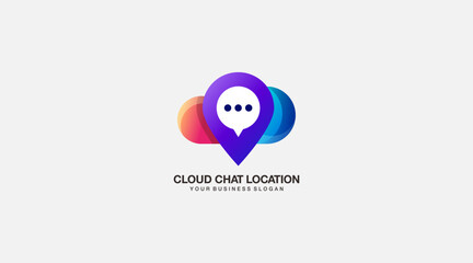 Cloud chat location beautiful icon logo design 