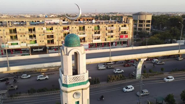 Aerial Drone Footage of Shamsabad Metro Bus Station - Rawalpindi, Pakistan - 10 October, 2022