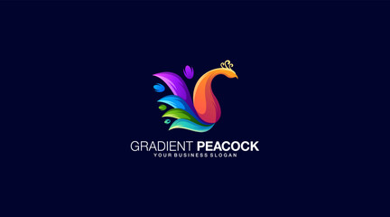 Gradient peacock logo design vector template icon