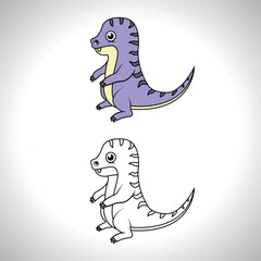 Cute dinosaur cartoon with line art, dinosaur for coloring book with color less drawing icon.