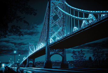 Fototapeta premium a blue toned nighttime picture of the Wabaidu Bridge. Generative AI