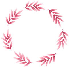 Fototapeta na wymiar - [ ] blank circular frame made with pink leaves. Design Element for Greeting Cards, Wedding, Birthday, design, postcards and other Holiday and Summer Invitation Cards Background.