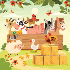 Farm Scene With Cartoon Animals © yusufdemirci