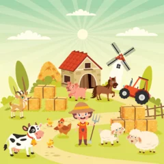 Ingelijste posters Farm Scene With Cartoon Animals © yusufdemirci