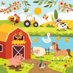 Farm Scene With Cartoon Animals © yusufdemirci