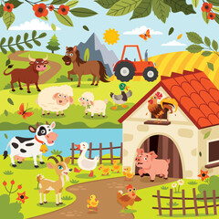 Farm Scene With Cartoon Animals © yusufdemirci