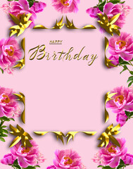 3d illustration of a birthday card with flowers, can also be used as a banner or flyer