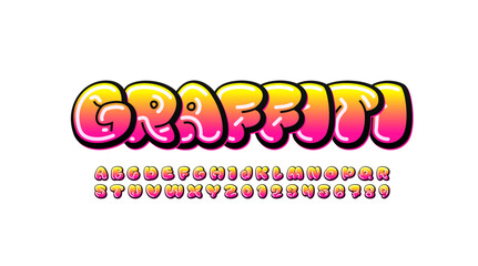 Graffiti font, comic alphabet in the cartoon style, uppercase letters and numbers, vector illustration 10EPS © marooshka