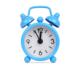 Fototapeta na wymiar Blue alarm clock isolated on transparent background, PNG.