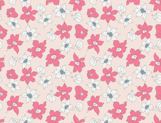 Japanese Romantic Flower Vector Seamless Pattern