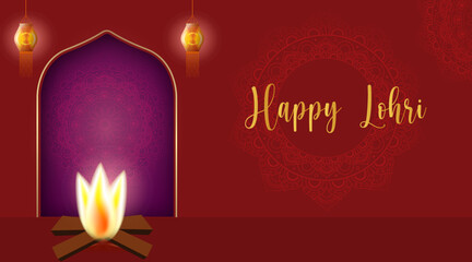 Happy Lohri Festival Of Punjab Vector Illustration.