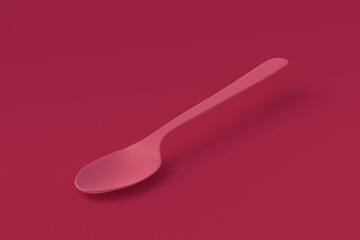 Spoon of magenta on red background. Color of the year 2023. 3d render