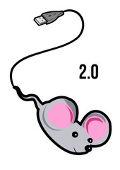 Illustration of a real mouse with USB tail in cartoon style