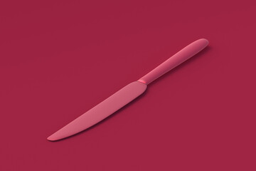 Knife of magenta on red background. Color of the year 2023. 3d render