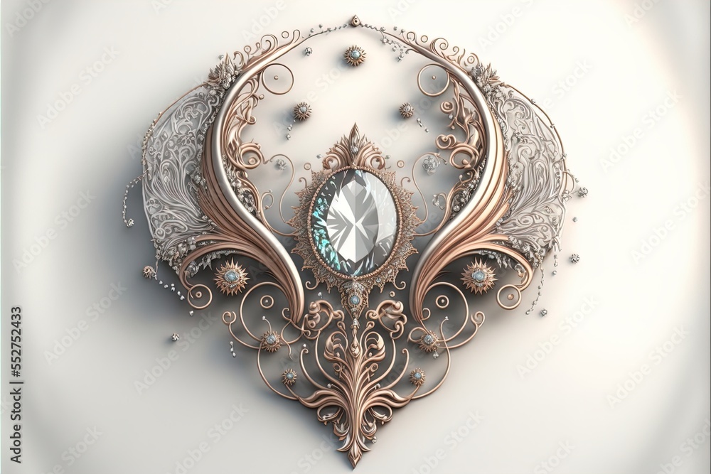 Poster a fancy brooch with a fancy design on it's side. generative ai