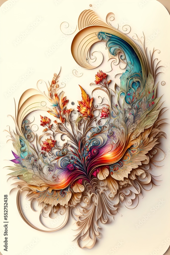 Poster a painting of a flower with a swirly design on it's side and a swirly design on the side. generative