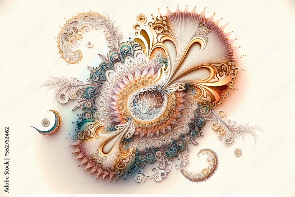 Poster a computer generated image of a flower with a spiral design on it's petals and petals are arranged i