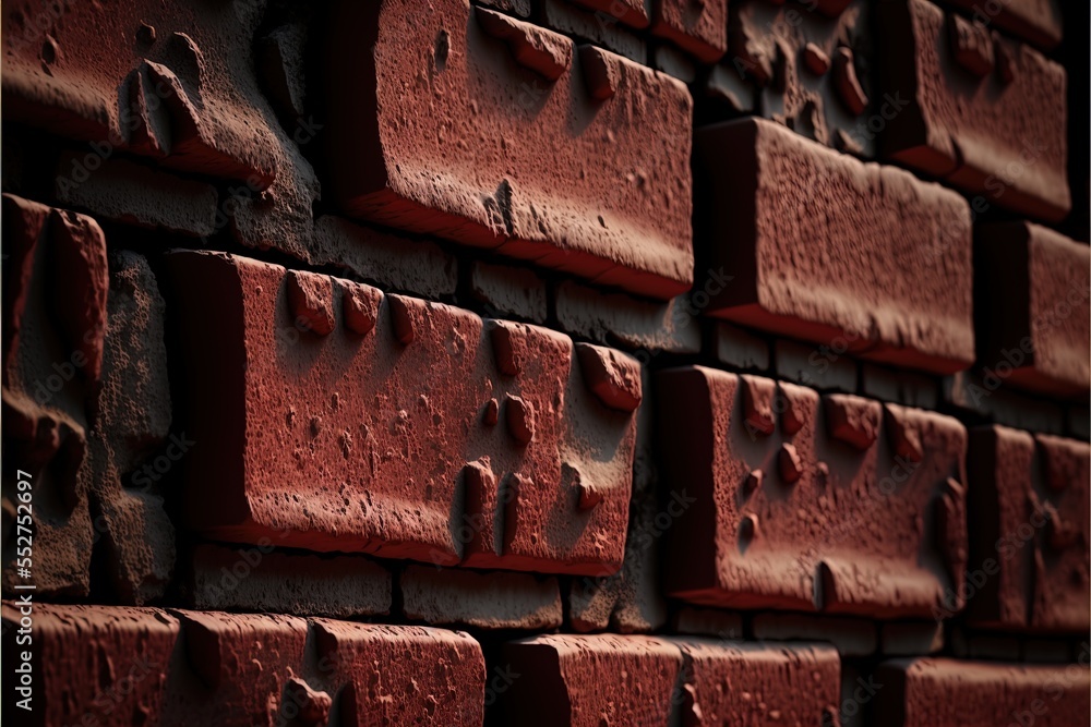 Canvas Prints  a brick wall with a lot of small holes in it's middle and a red brick wall in the background. Generative AI