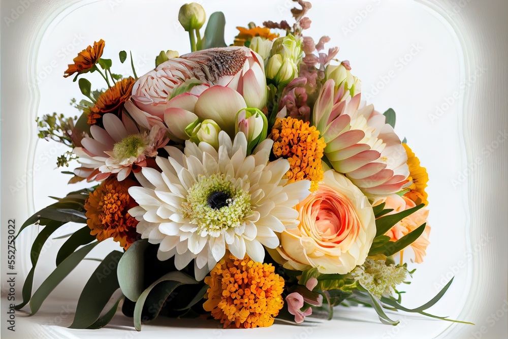 Poster a bouquet of flowers is displayed in a square frame on a white background with a white border around