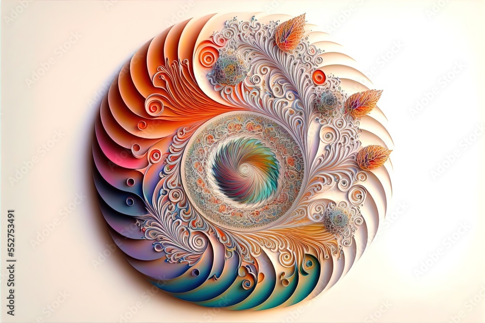 Poster a colorful spiral design with a white background and a white background with a red. generative ai