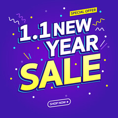 1.1 New Year Sale. Special offer Mega sale. Banner background vector illustration